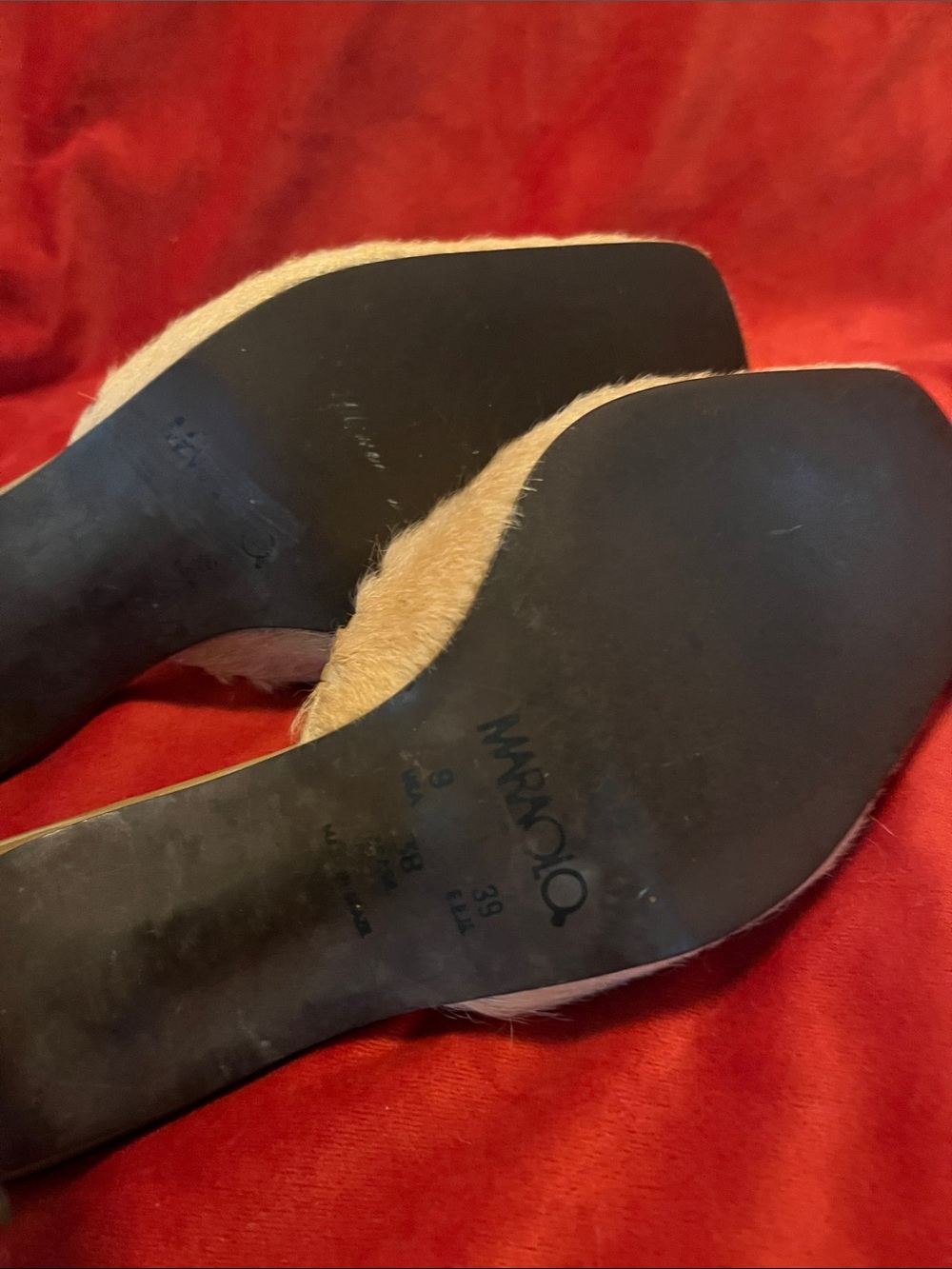 Brazilian-made Beige Haircalf Slip-On Mule Heels with Bow Accent SZ 39, US9 - Picture 11 of 12